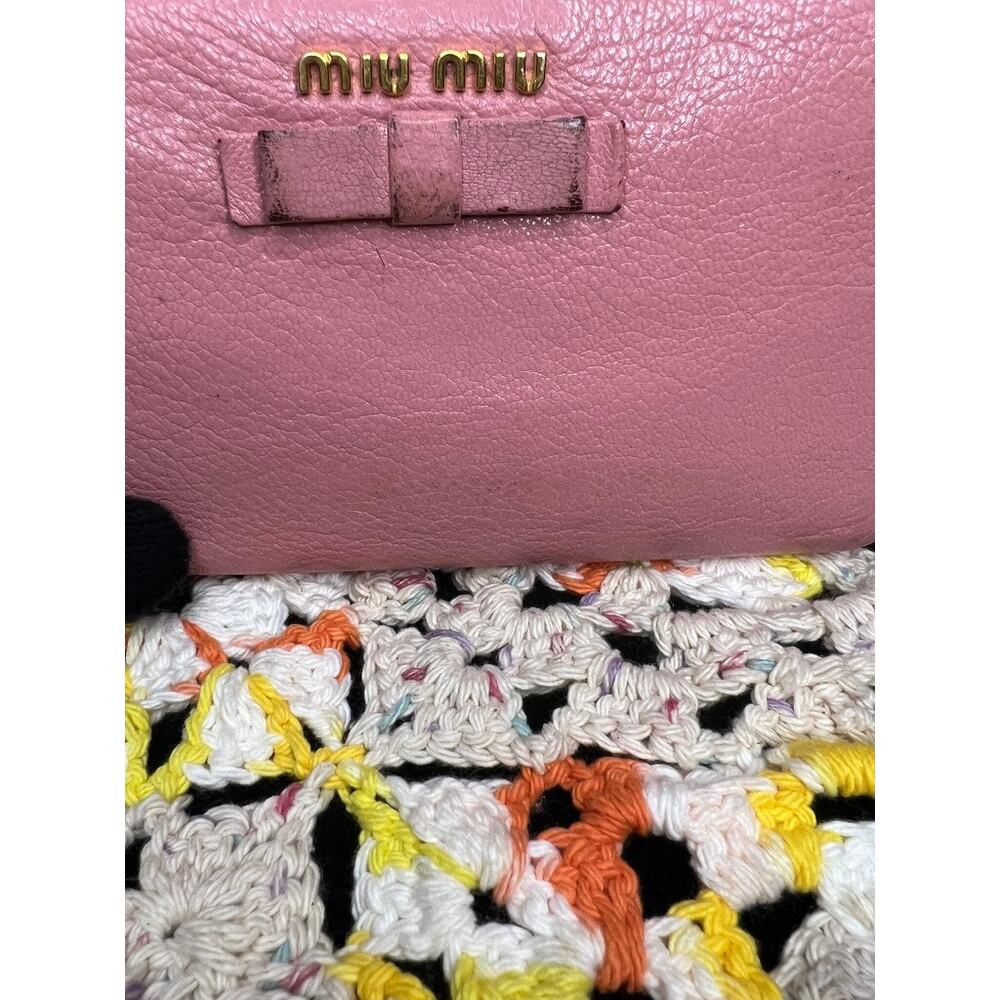 Miu Miu Madras Bicolore Bow Zip Around Wallet Rosa Gemma Pink Authentic - Picture 2 of 16